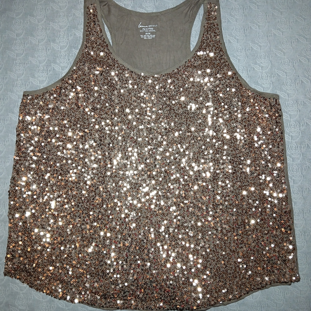 Lane Bryant Glittering Sequin Tank Top - Silver and Gold